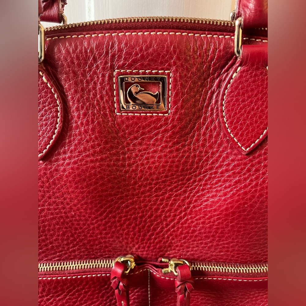 Dooney & Bourke Dillen Double Pocket Satchel Leather Tomato Red Shoulder Strap - Picture 2 of 14